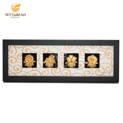 Tranh bốn giỏ hoa dát vàng (13x36cm) – Nền sáng