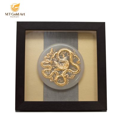 Tranh Đĩa ngọc Rồng thời Lý dát vàng (40x40cm)