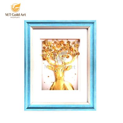Tranh dát vàng Hươu thịnh vượng 27x34cm