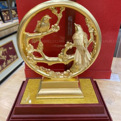 Tượng đôi chim uyên ương dát vàng (21×13.5×28.5cm)