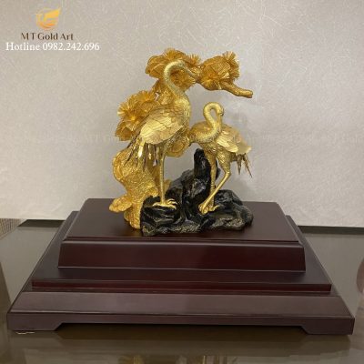 Tượng Đôi Chim Hạc Dát Vàng 24K (M03)