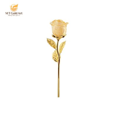Cành hoa hồng pha lê dát vàng 25cm (màu vàng)