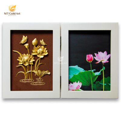 Khung ảnh hoa sen dát vàng (15x20cm) – Mẫu 2