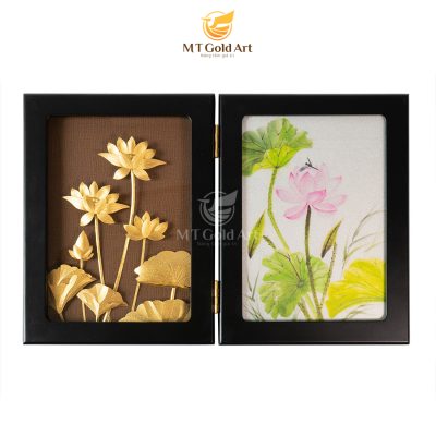 Khung ảnh hoa sen dát vàng (20x25cm) – Mẫu 1