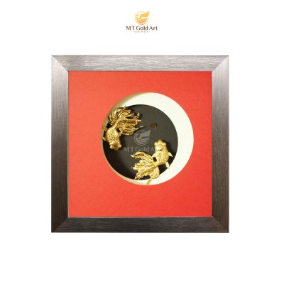 Tranh cá vàng chơi trăng dát vàng (24x24cm)