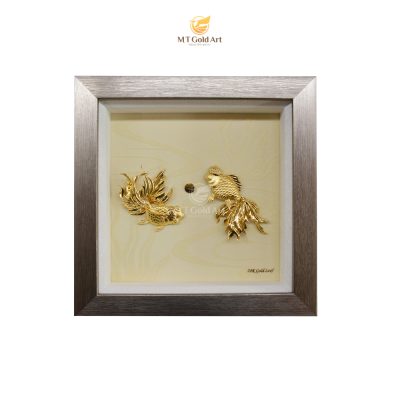 Tranh cá vàng ngắm trăng dát vàng (20x20cm)
