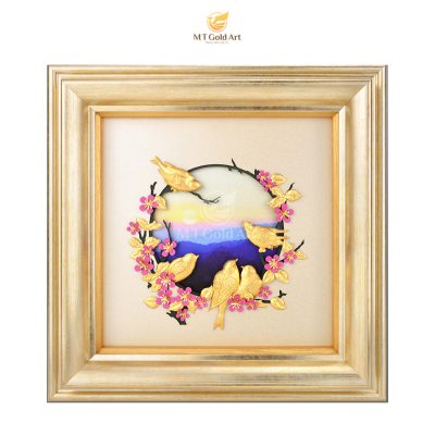 Tranh đàn chim én mùa xuân dát vàng (26x26cm)