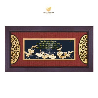 Tranh hồ hoa sen dát vàng (42x81cm)