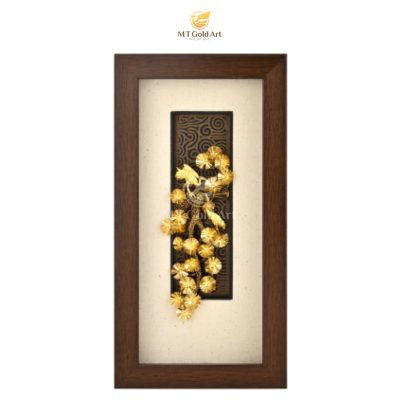 Tranh tùng hạc diên niên dát vàng (14x28cm)