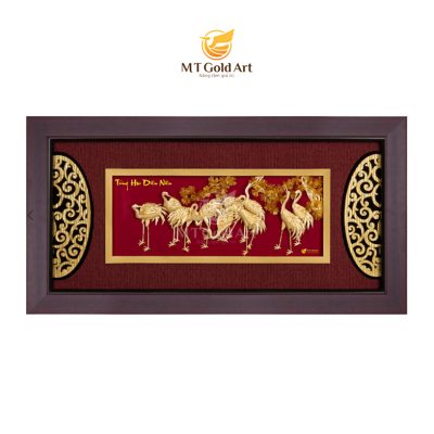 Tranh tùng hạc diên niên dát vàng (60x126cm)