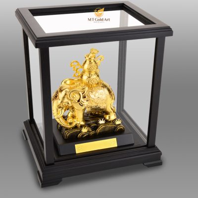 Tượng voi phong thủy dát vàng (17x20x24cm)