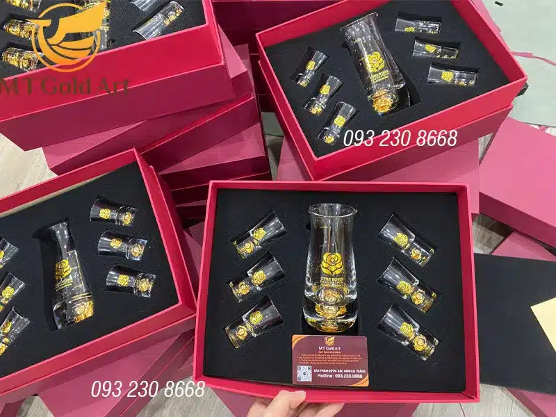 Bộ ly pha lê mạ vàng in logo doanh nghiệp theo yêu cầu Bộ ly pha lê mạ vàng in logo doanh nghiệp theo yêu cầu