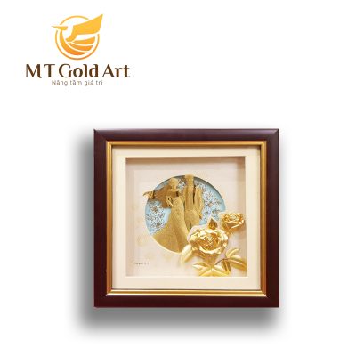 Tranh cô dâu chú rể dát vàng (24x24cm)